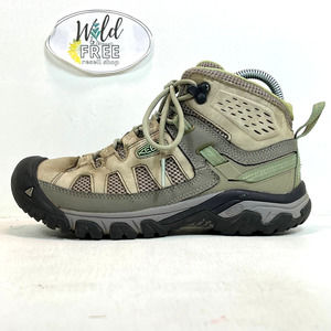 Keen Targhee Vent Mid Hiking Shoe Boot - Fumo/Quiet Green -Women size 7-Tan Grey